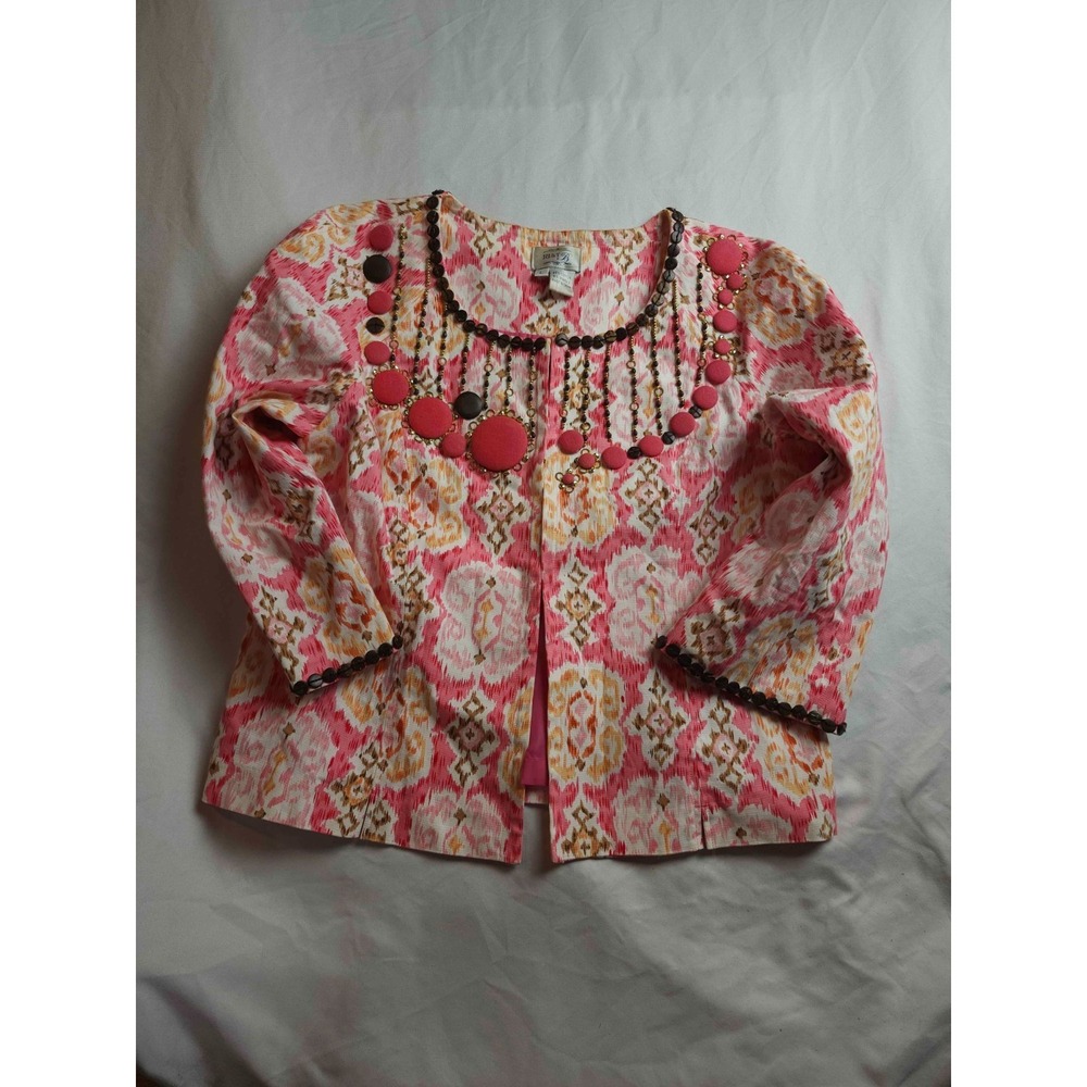 Just‎ B Ikat Jacket Womens Large Pink Beaded Boho Embellished Festival Vintage